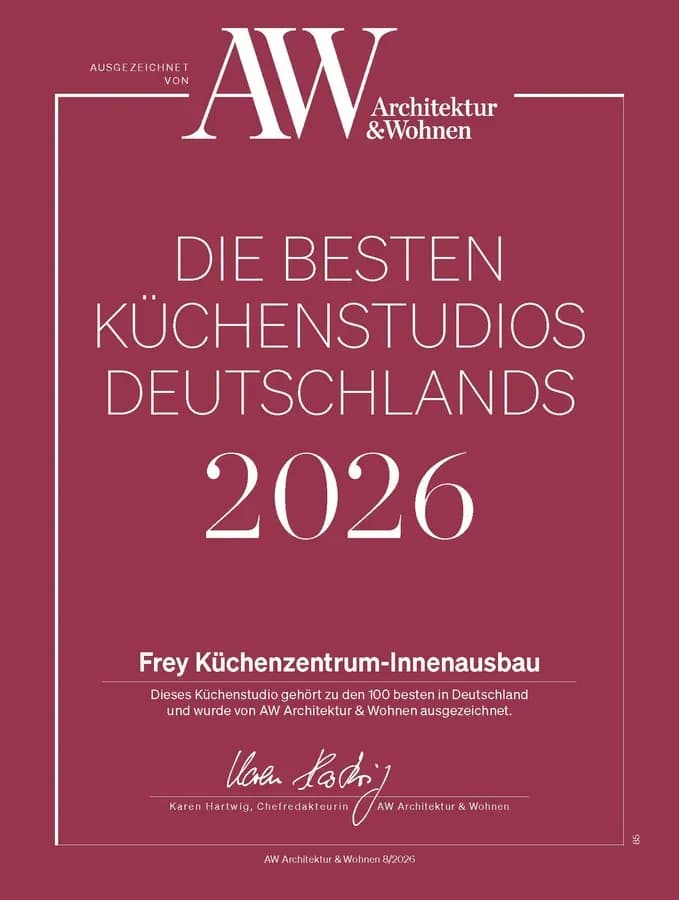 Certificat AW Architektur & Wohnen : Die besten Küchenstudios Deutschlands 2026 (les meilleurs cuisinistes d'Allemagne 2026), Frey Küchenzentrum-Innenausbau