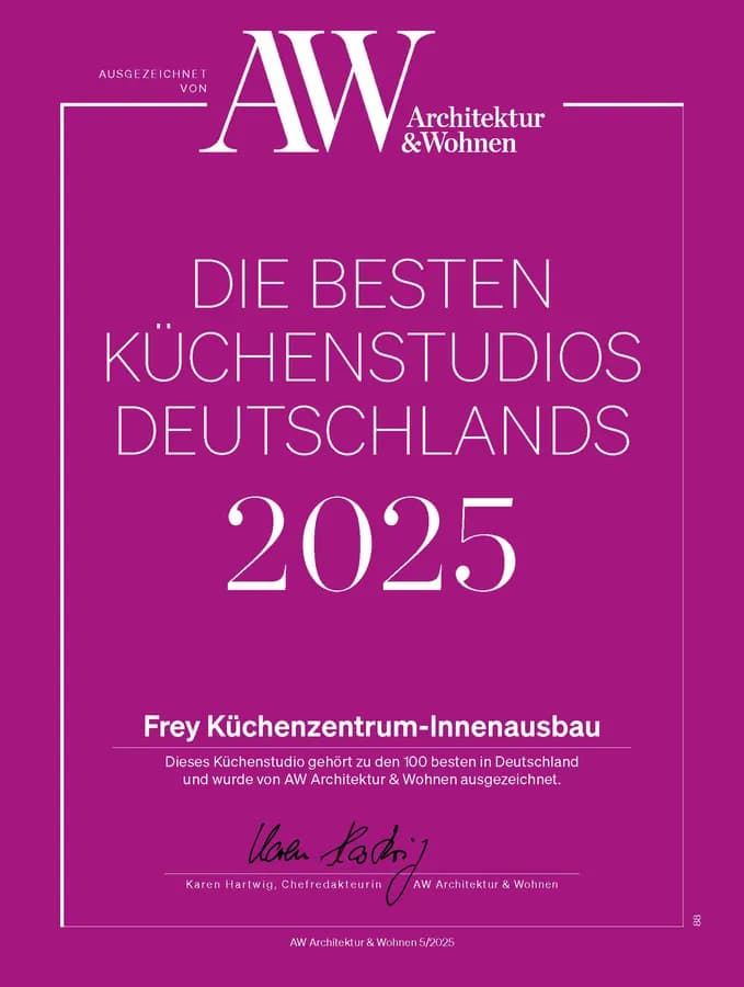 Diplôme AW « Die besten Küchenstudios Deutschlands 2025 » pour Frey Küchenzentrum-Innenausbau
