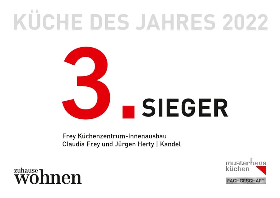 Distinction « Küche des Jahres 2022 », 3e place, pour Frey Küchenzentrum-Innenausbau, Kandel